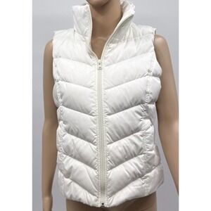 Lands End Womens Down Puffer Vest Winter White SZ XS Quilted Pockets Full Zip